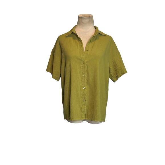 Shein green cotton short sleeves button shirt size Small - Picture 13 of 13